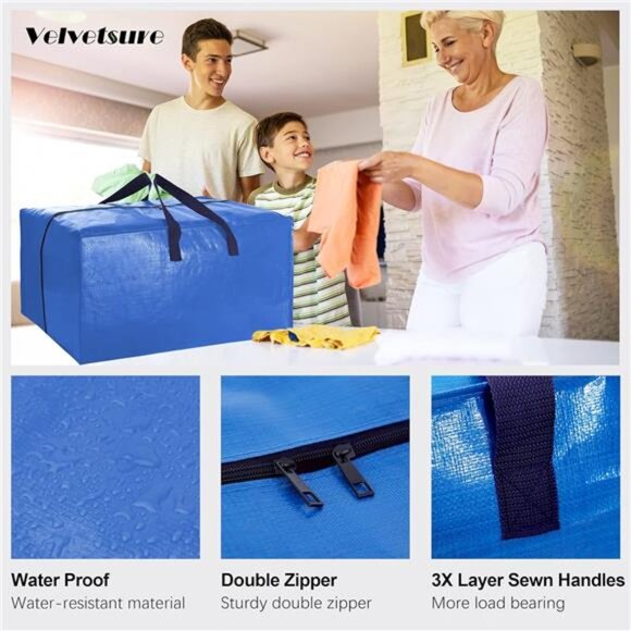 Heavy Duty Extra Large Moving Bags W/Backpack Straps - Strong Handles & Zippers - Picture 7 of 8